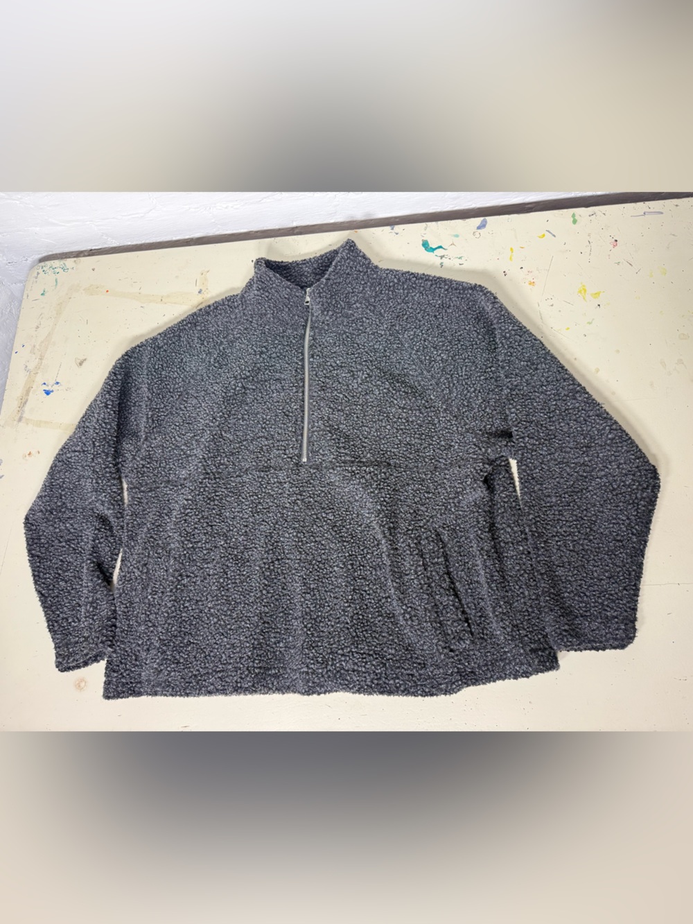 Men's Gray Sherpa Quarter-Zip Sweater - Cotton On Medium